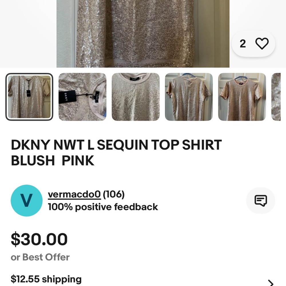 DKNY Women's Short Sleeve Sequin Tee - Tan - Picture 3 of 3
